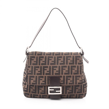 FENDI Mamma bucket Shoulder Bag canvas leather Brown Black Used Women