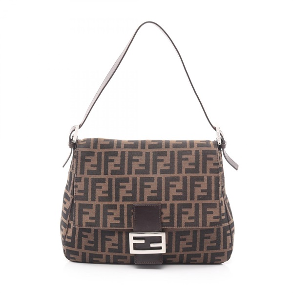 FENDI Mamma bucket Shoulder Bag canvas leather Brown Black Used Women