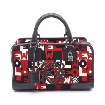 LOEWE Amazona28 anagram Handbag canvas leather Red Black White Used Women