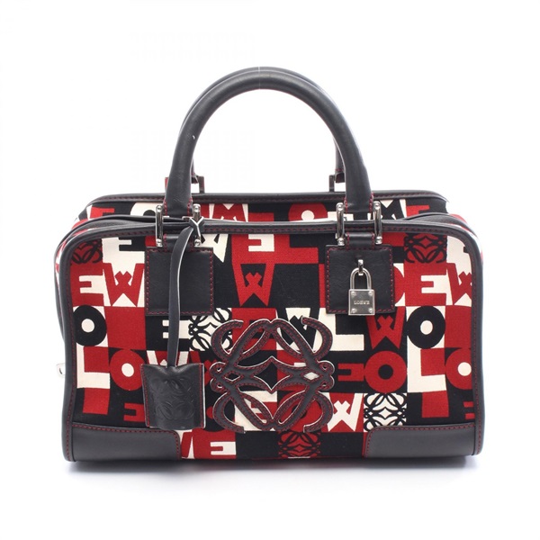 LOEWE Amazona28 anagram Handbag canvas leather Red Black White Used Women