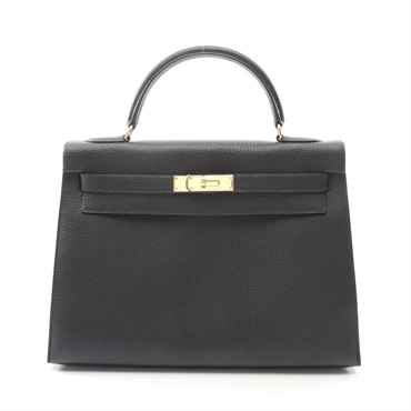 HERMES Kelly 32 Shoulder Handbag Epsom leather Black Used Women D GHW