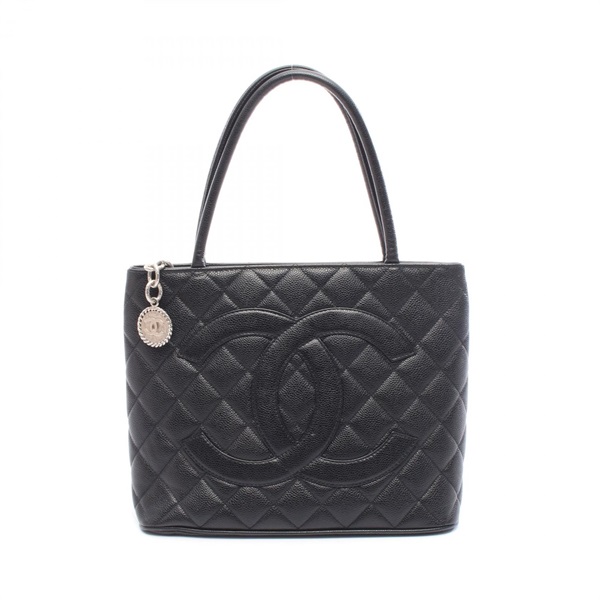 CHANEL Medallion Tote Bag Grained calf leather Black Used Women SHW CC Coco