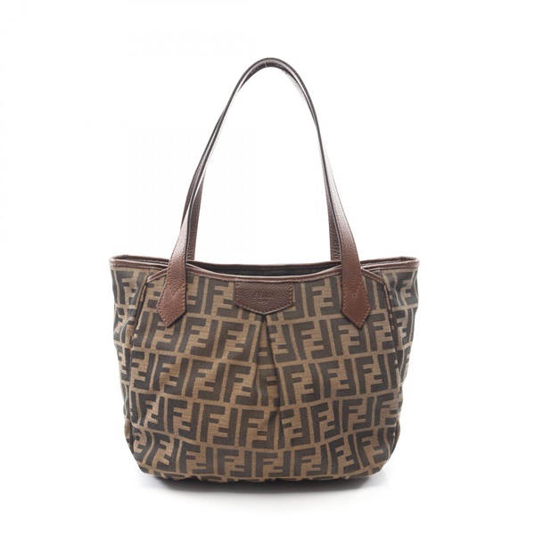 FENDI Zucca Tote shoulder Bag canvas leather Brown Used Women