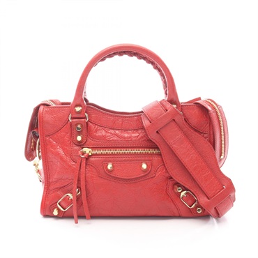 BALENCIAGA Classic Mini City crossbody shoulder Handbag leather Red Used Women