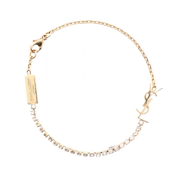 SAINT LAURENT PARIS Cassandra Charm Bracelet 712345Y15268066 GP Rhinestone 16cm
