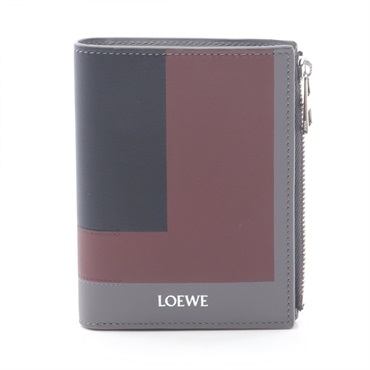 LOEWE Slim Compact Wallet Bifold Purse C643W73X080145 leather Gray Bordeaux NEW