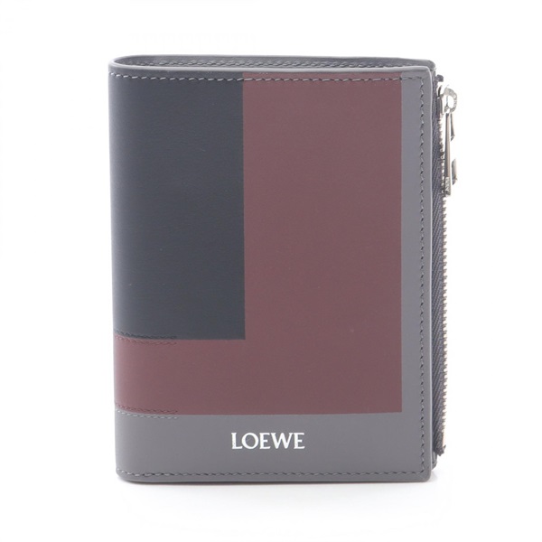 LOEWE Slim Compact Wallet Bifold Purse C643W73X080145 leather Gray Bordeaux NEW