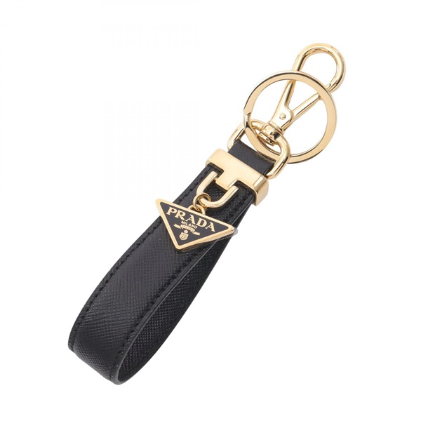 PRADA SAFFIANO key ring holder 1PP185053F0002 leather Gold Plated Black NEW