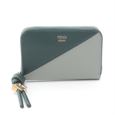 FENDI FF Diamond Zip Around Wallet Mini purse 8M0313AYCAF1TWG leather Green NEW
