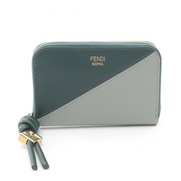 FENDI FF Diamond Zip Around Wallet Mini purse 8M0313AYCAF1TWG leather Green NEW