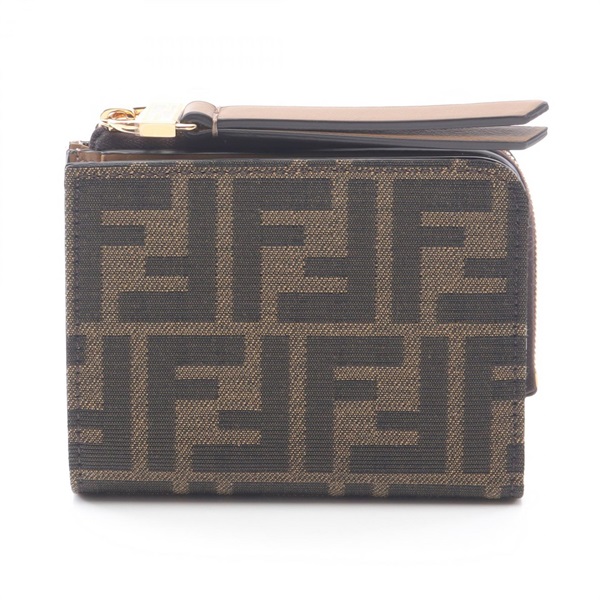 FENDI Zucca Bi-fold compact wallet purse 8M0519A98PF0A6E canvas leather Brown