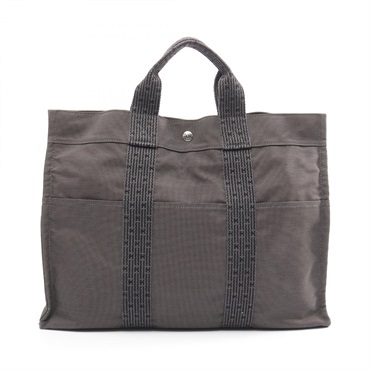 HERMES Herline MM Tote hand Bag canvas Nylon Gray Used unisex SHW