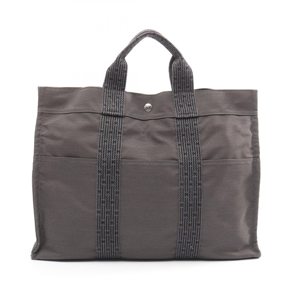 HERMES Herline MM Tote hand Bag canvas Nylon Gray Used unisex SHW