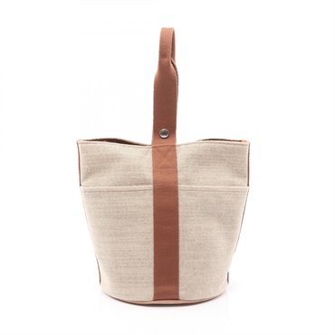 HERMES Saxo MM bucket tote Handbag Toile H canvas Natural Brown Used Women SHW