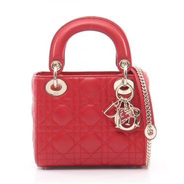 Christian Dior Lady Dior Mini Cannage crossbody tote Handbag leather Red Used