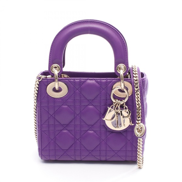 Christian Dior Lady Dior Mini crossbody Handbag leather Purple Used Women