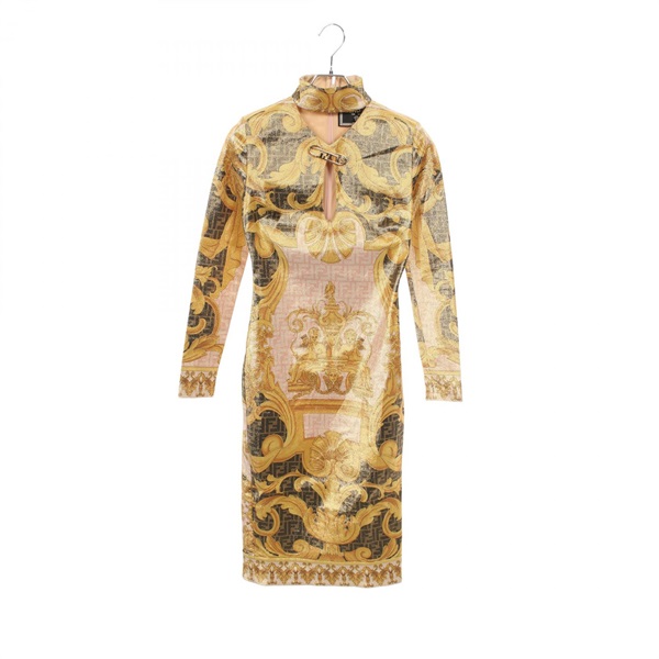 FENDI × VERSACE Dress Nylon Yellow Gold Black #38 Used Women