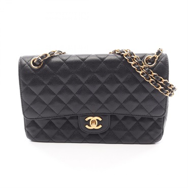 CHANEL Matelasse double flap Chain Shoulder Handbag Calf leather Black GHW Used