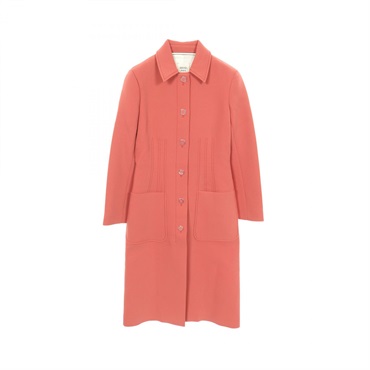 HERMES Serie button Stainless collar coat wool Red #34 Used Women