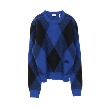 BURBERRY Argyle Check EKD knit wool Blue Black #M Used mens