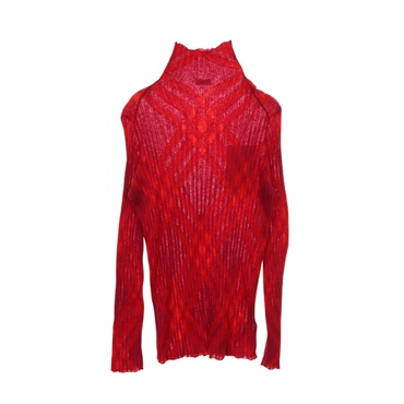 BURBERRY Plaid Check Rib knit wool Pink Red #XL Used Women