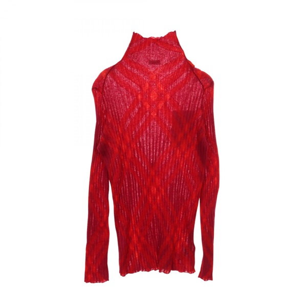 BURBERRY Plaid Check Rib knit wool Pink Red #XL Used Women