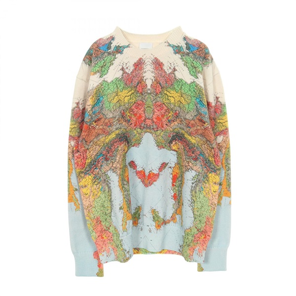 BURBERRY GLOBE map print sweater knit cotton Blue Beige Multicolor #M Used mens