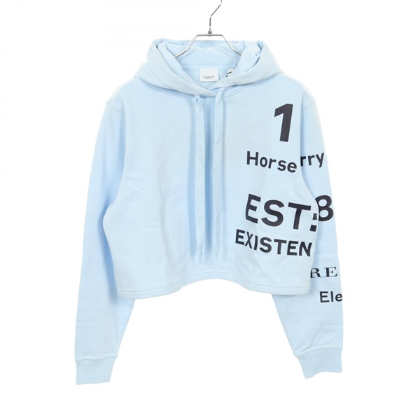 BURBERRY Horseferry Print Cropped Hoodie 8058158 cotton Blue #S Used Women