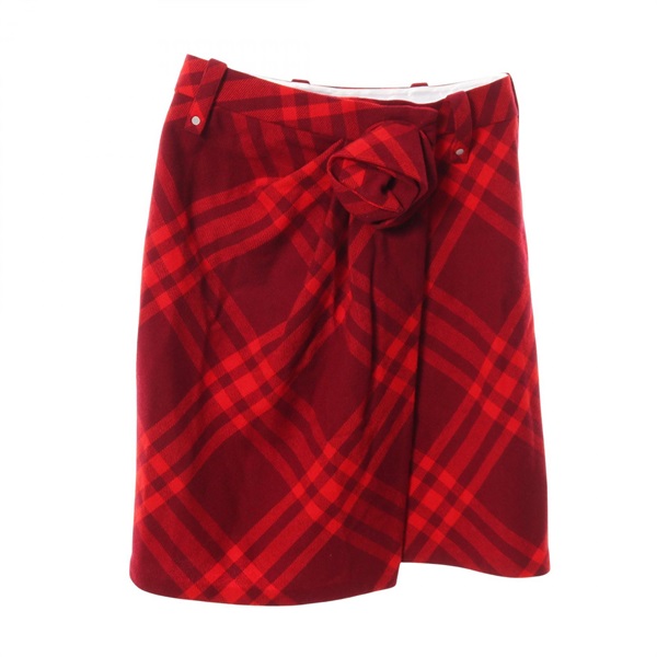 BURBERRY Check Asymmetric Skirt wool Red #UK8 Used Women