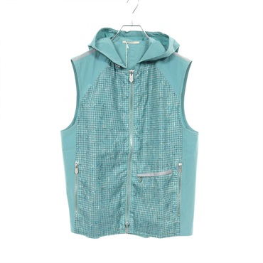 HERMES H logo Hoodie Vest Nylon Green Used mens size 48