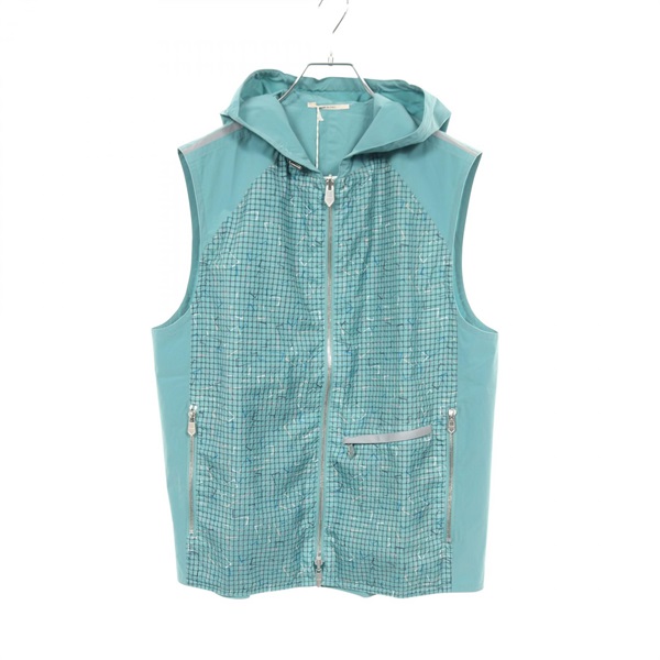 HERMES H logo Hoodie Vest Nylon Green Used mens size 48