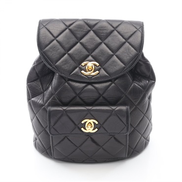 CHANEL Matelasse Rucksack Backpack Lamb skin sheep leather Black Used Women GHW