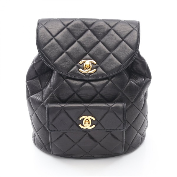CHANEL Matelasse Rucksack Backpack Lamb skin sheep leather Black Used Women GHW