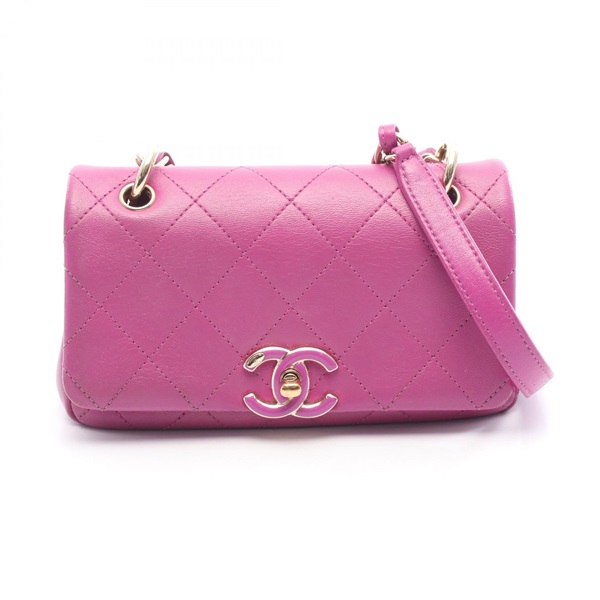CHANEL Matelasse small flap Chain Shoulder Crossbody Bag leather Pink GHW Used