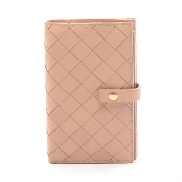 BOTTEGA VENETA Intrecciato Bi-fold long wallet purse leather Beige Used Women