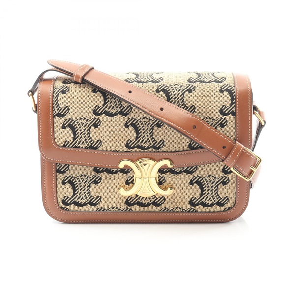 CELINE Classic Triomphe Shoulder Bag 191242 leather Raffia Beige Used Women