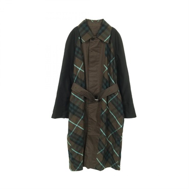 BURBERRY Stand collar long coat jacket #52 cotton Gray Green Black Used mens