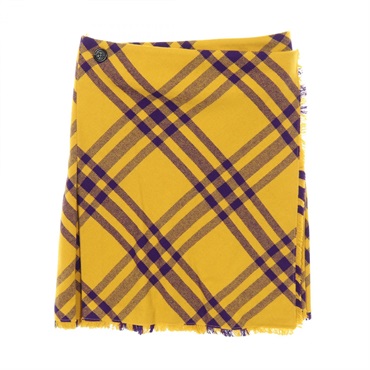 BURBERRY Pleated checked skirt #UK6 wool Yellow Purple Women