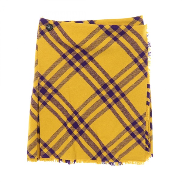 BURBERRY Pleated checked skirt #UK6 wool Yellow Purple Women