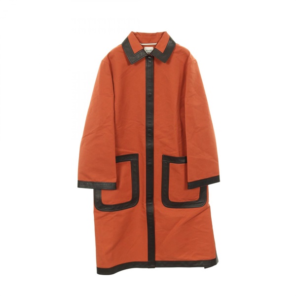 HERMES Stainless collar coat #38 Lambskin leather cotton Orange Brown used women