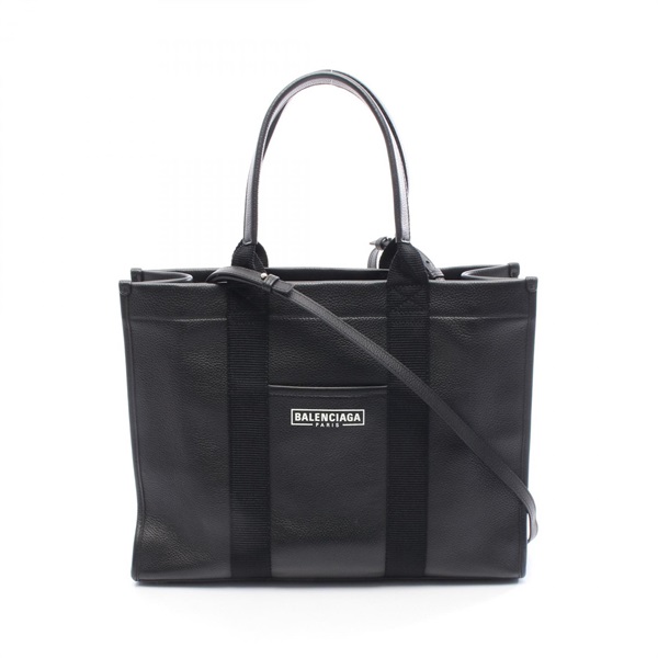 BALENCIAGA HARDWARE TOTE Shoulder Bag 671400 leather Black Used Women Logo