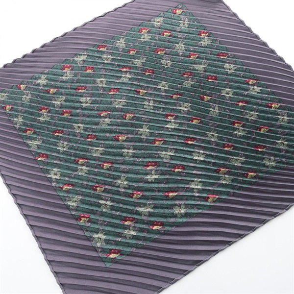 HERMES Petit carre Pleated Scarf silk Gray Green Multicolor Used Women
