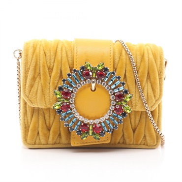 Miu Miu VELUTTO MATELAS Chain Shoulder Crosbody Bag 5DH003 Fabric Yellow Used