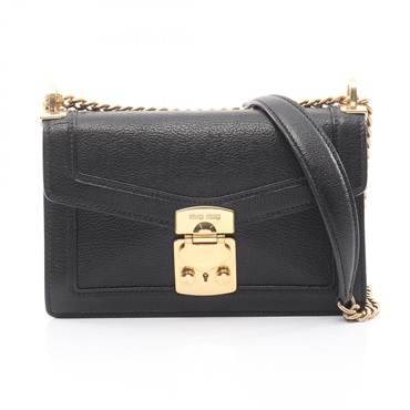 Miu Miu MADRAS Chain Shoulder Handbag 5BD083 leather Black GHW Used Women