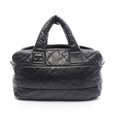 CHANEL Coco Cocoon Travel Boston Duffel Handbag leather Black SHW Used Women CC