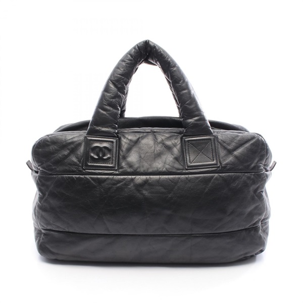 CHANEL Coco Cocoon Travel Boston Duffel Handbag leather Black SHW Used Women CC