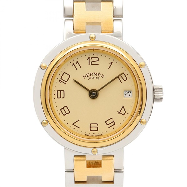 HERMES Clipper Wrist Watch CL2.440 Quartz Gold Plated Stainless Steel Used Women
