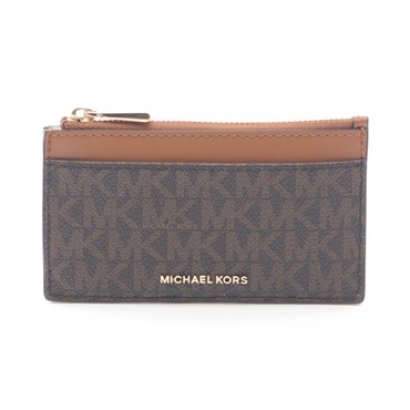 Michael Kors JET SET coin purse Wallet GJ6D8B252 leather canvas Brown NEW Women