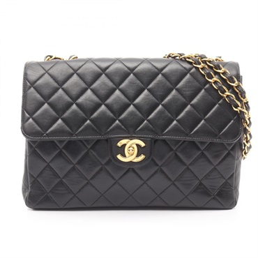CHANELJumbo Matelasse 30 Single Flap chain Shoulder Bag Lambskin Black Used GHW