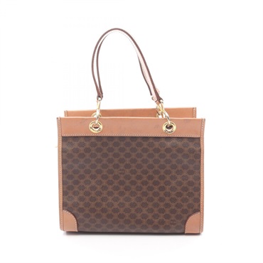 CELINE Macadam Tote Handbag PVC coated canvas leather Brown Used Women